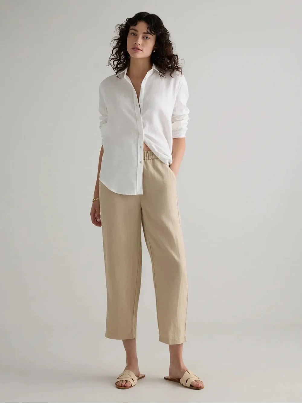 Quince European Linen Wide Leg Pant Sz XL Driftwood 100% Linen Coastal Granola